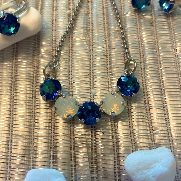 Sterling Silver Swarovski Turquoise Jewelry Set. Anklet, Earrings, Ring - Picture 3 of 14